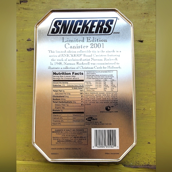 Vintage Norman Rockwell Tin  Snickers 2001 Christmas Decor Santa Kissing Mom - Picture 3 of 12
